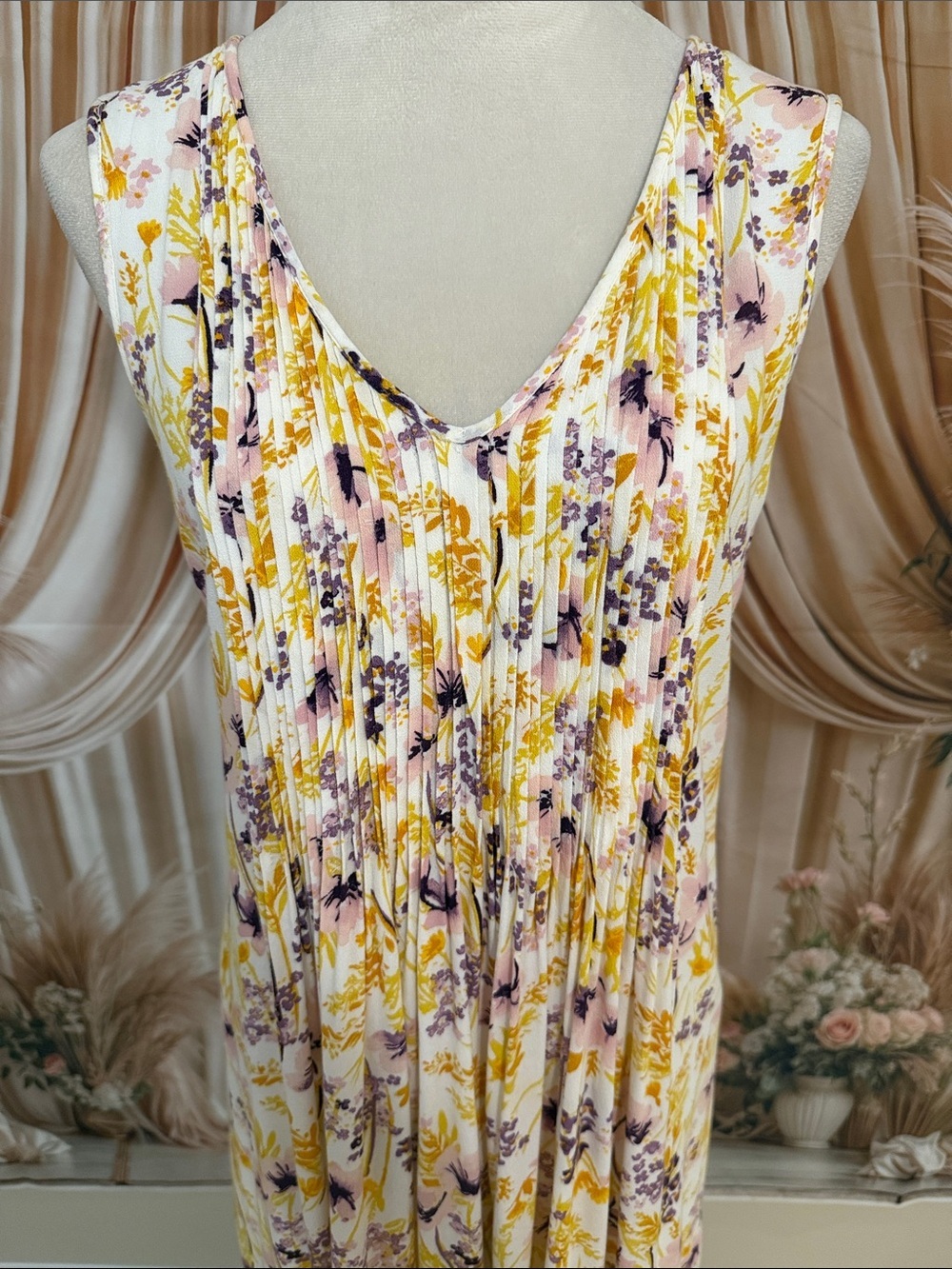 Old Navy White Floral Midi Dress with Yellow and Purple Print - Picture 3 of 6
